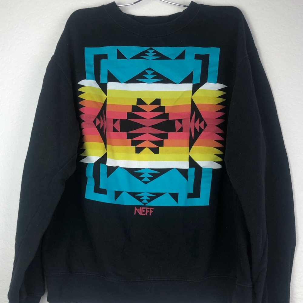 Neff Aztec Print Black Pullover Sweatshirt size M